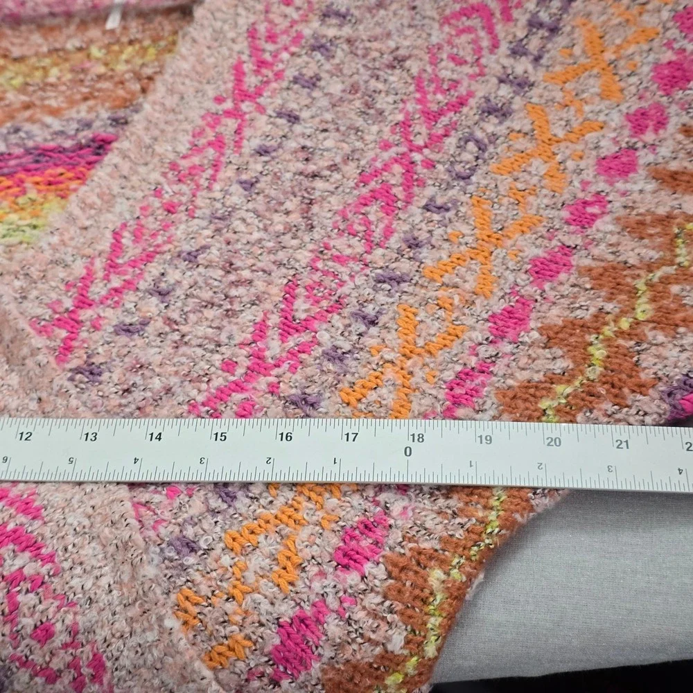 Free People Sweater Dress Womens S Pink Multi Fair Isle Wrap Boucle Tunic Artsy
